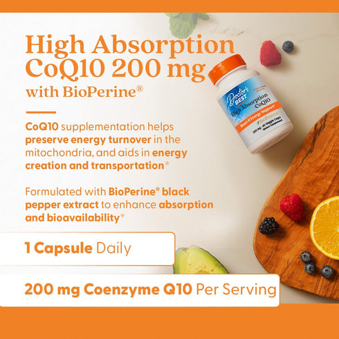High Absorption CoQ10 with BioPerine 200mg 60 Capsules-Doctor's Best-Matakana Pharmacy